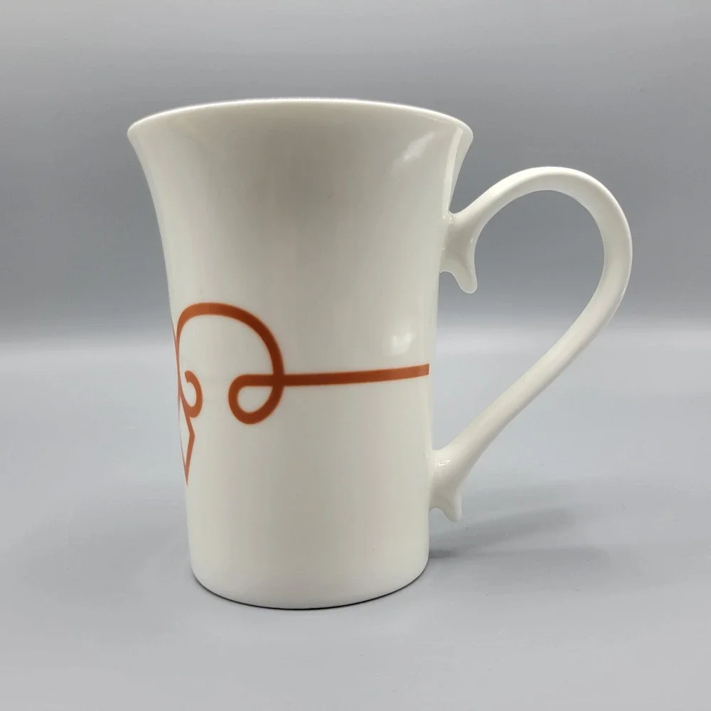 Starbucks Tall Coffee Tea Mug Cup 11oz Victorian Diamond Scroll White and Orange